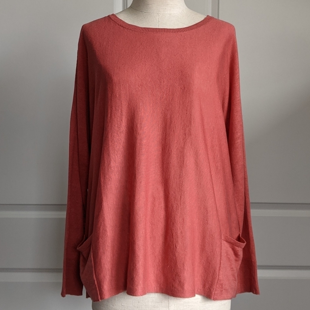 Eileen Fisher Top Pullover Lightweight Long Sleeve Cotton Linen Cedar M NWT - Picture 2 of 15